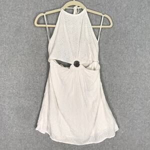Sim and Sam‎ Dress Womens Large White Mini Halter Cutout Eyelet Embroidered Boho